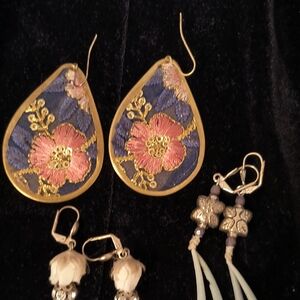 Floral Embroidered Teardrop Earrings